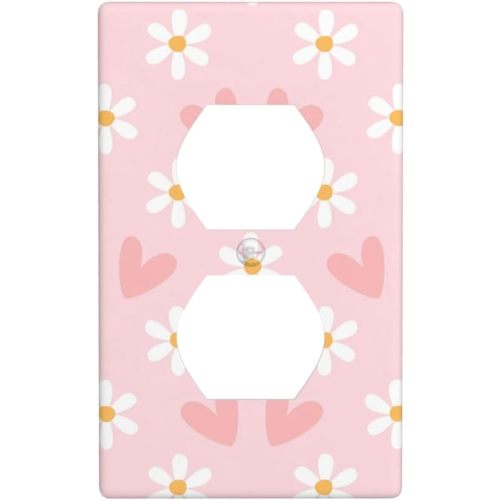 Pink Floral Daisy Heart Outlet Covers Light Switch Cover Decorative Standard Size 4.5 x 2.76 Electrical Wall Plate Faceplate Receptacle Wallplate Accessories for Bedroom Bathroom Kitchen
