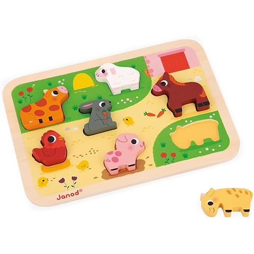 Janod Farm Chunky Puzzle - 7 Pieces - Ages 18 Months - 3 Years - J07121