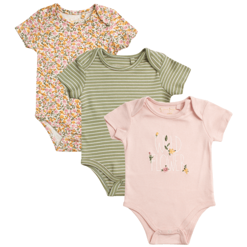 Jessica Simpson Baby Girls' Bodysuit - 3 Pack Short Sleeve Onesie Romper - Newborn (0-9M)