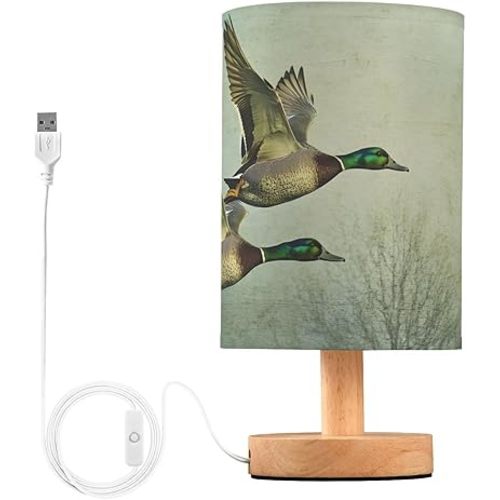 Table Lamp Wild Duck Mallard Fly with USB Port for Bedroom Nightstand Lamp Small Bedside Lamps for Living Room, Office Table (LED Bulb Included)