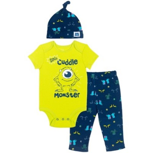 Disney Pixar Monsters Inc. Mike Newborn Baby Boys 3 Piece Outfit Set: Bodysuit Pants Hat Blue/Green 6-9 Months