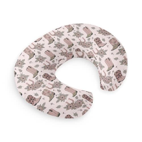HawSkgFub Cowgirl Boots Pink Floral Nursing Pillow Cover for Baby Girls, Western Horseshoe Flower Breastfeeding Pillow Slipcover, Nursing Pillowcase for Newborn Infant, Cover Only