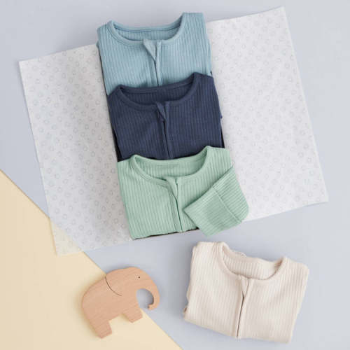 Ribbed Clever Zip Baby Pajamas 4 Pack Ribbed Blue Mix / Newborn
