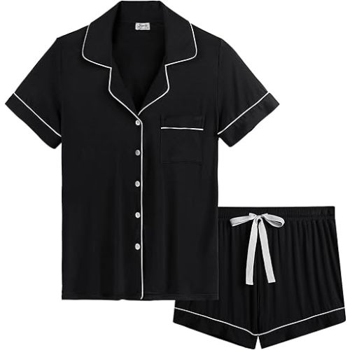 Cherrydew Women Cooling Breathable Pajama Bamboo Viscose Soft Sleepwear Short Sleeve Button Down Sleep Shorts Set Hot flashes