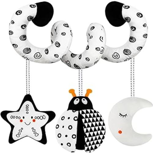 TSYAN Car Seat Toys for Babies 0-6 Months,Hanging Rattle Toys for Crib Mobile, Baby Spiral Hanging Stroller Black and White High Contrast Baby Toys for Newborn 0 3 6 9 12 Months Baby Boys Girls (Bug)