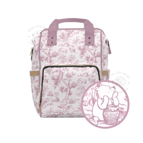 Diaper Backpack Classic winnie-the-pooh Toile de Jouy Blush Pink Diaper Backpack for girls Baby Shower Gift for new mom maternity list