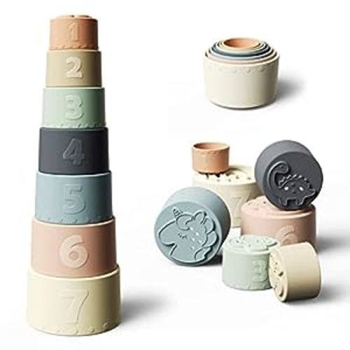 Amazon.com: Moonkie Stacking Cups Toy, Fun Educational Baby Toys Silicone Soft Teething Toy, Age 6+ Months, 7 Piece Set : Toys & Games