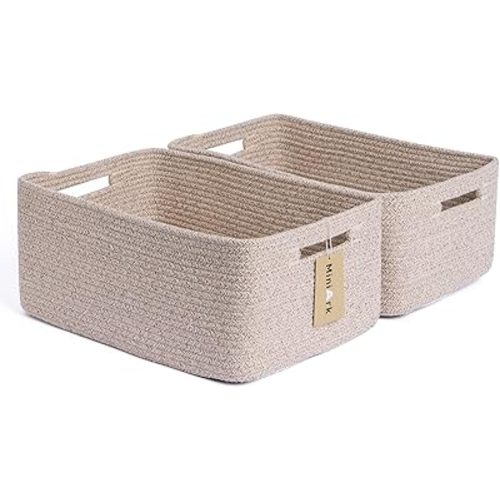 Large Storage Baskets for Shelves, Closet Organizers and Storage Bins for Clothes Blanket Towels, Baby Nursery, Toy Baskets Box, Woven Rope Baskets, 17 x 13 x 7.5”, 2 Packs Mixed Brown