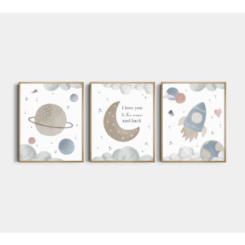 Outer Space love you to moon and back prints , moon nursery prints Nursery space prints custom nursery prints space a Printed BM2-A3