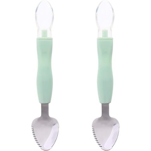 2pcs Food Scraper Spoon Silicone Feeding Spoons Double Head Fruit Puree Spoon Practical First Training Baby Scraper for Fruit Scraping Feeding ,Green