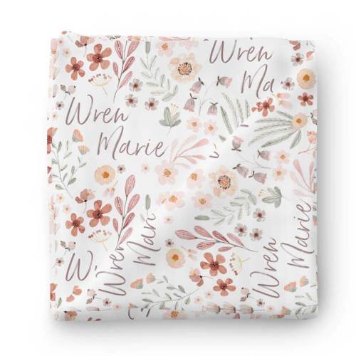 Wren's Wildflower Personalized Swaddle Blanket