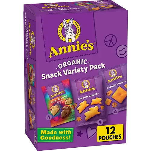 Annie's Organic Variety Pack, Cheddar Bunnies, Bunny Grahams and Cheddar Squares, 12 Pouches, 11 oz