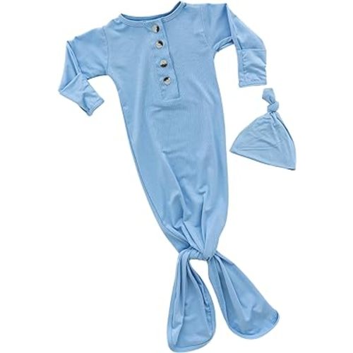 Newborn Knotted Baby Gown and Hat Set for Baby Boy or Baby Girl
