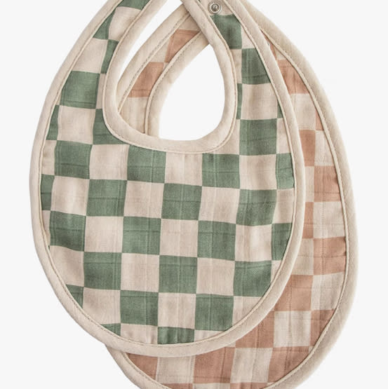 mushie Muslin Baby Bib | Soft Cotton for Drips, Drools & Feedings | Adjustable Fit | 2 Pack