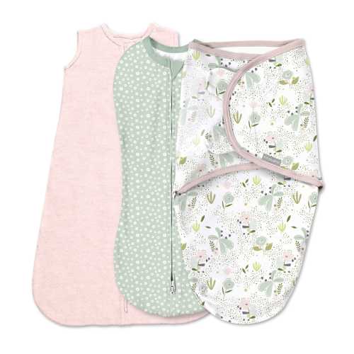 SwaddleMe by Ingenuity Comfort Pack Baby Swaddle Set, Size 0-3 Months, Pod, Original Swaddle, Night Sack, 3pk - Peekaboo Panda
