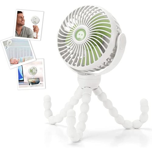 snawowo Upgraded Portable Baby Stroller Fan, 360°Rotate Rechargeable Mini Clip on Fan with Flexible Tripod for Stroller Treadmill Crib Car Seat Travel, 4000mAh Battery Powered Handheld Fan (White)