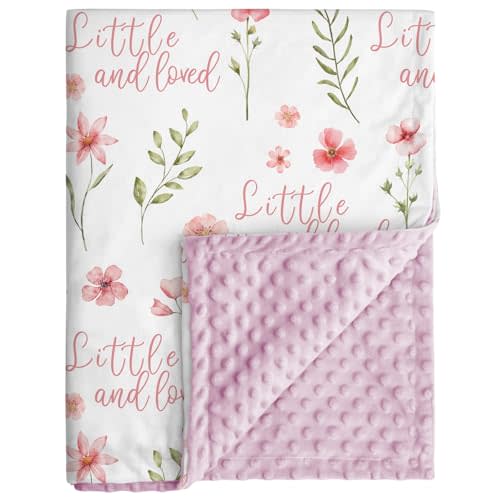 CIVARUA KIDS Floral Baby Blankets for Girls - Super Soft Nursery Minky Blanket, Newborn Baby Blanket with Double Layer Dotted Backing, Pink Lightweight Bed Throw Blanket, 30 x 40 Inch