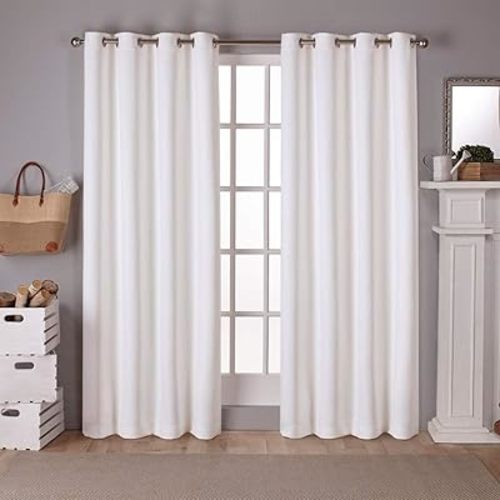 EXCLUSIVE HOME Sateen Twill Woven Room Darkening Blackout Grommet Top Curtain Panel Pair, 52"x84", Vanilla