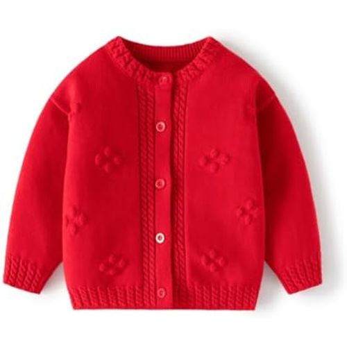 Toddler Baby Girls Cotton Knit Jacquard Sweater Cardigan, Crew Neck Spring Coat Sweater Long Sleeve Clothes Warm Tops