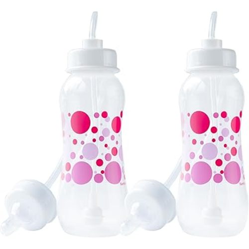 Hands-Free Baby Bottle - Anti-Colic Nursing System 9 oz Baby Bottle with Fast Flow Nipple/Teat 3m+ with Tube Straw Feeding System for Toddler (2 Bottles - Pink)
