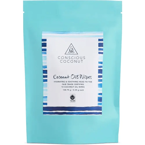 Coconut Oil Wipes For Babies and Children - Oil Moisturizing Wipes for Diaper Rashes, Eczema, Cradle Cap, Infused with Cold-Pressed, Raw Coconut Oil, Conscious Coconut