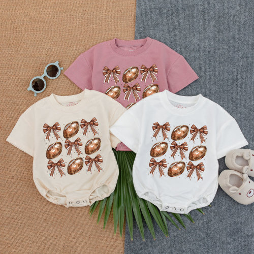 Football Bow Bubble Romper, Football Birthday,Football Game Baby, Gameday Outfit, Baby Clothes,Short Sleeve Romper,Newborn Clothes