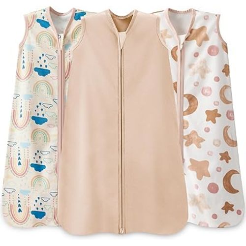 Baby Sleep Sack 6-12 Months,100% Cotton TOG 0.5 Wearable Blanket for Boys and Girls, 3 Pack 2-Way Zipper Lightweight Sleeping Bags for Toddler Newborn Infant