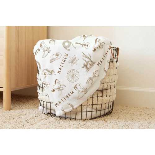 Personalized Western Cowboy Baby Blanket With Name, Custom Name Ranch Farm Nursery Theme Throw Blanket Décor, Shower Gift Newborn Girl Boy