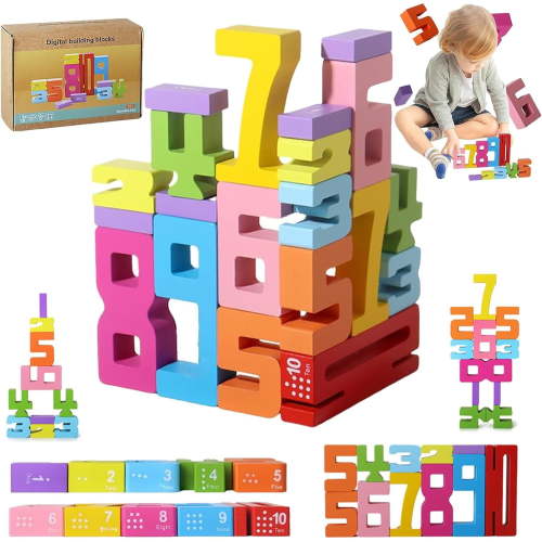 Montessori-Inspired Wooden Number Building Blocks-Wooden Number Blocks Kids 1-10 Number Game Balance Competition Toy – Unlock Your Kids Potential