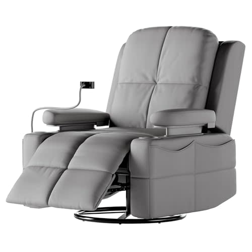 MAMAZING Rocking Chair Nursery with Adjustable Armrests, Electric Glider Recliner Nursing Chair for Breastfeeding, Power Swivel Recliner Chairs with USB Port and Storage, FSC Certified (Haze)
