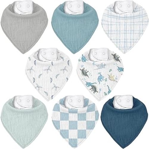 Muslin Baby Bibs 8 Pack, Baby Bandana Drool Bib for Drooling and Teething, Cotton Soft Absorbent for Girls Boys