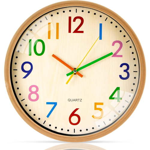 KABB Kids Wall Clock 12 Inch Quartz Analog Battery Operated Silent Non-Ticking, Easy to Read