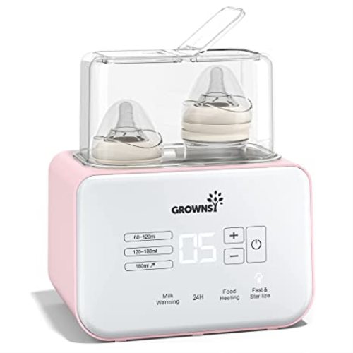 Baby Bottle Warmer, Grownsy 10-in-1 Fast Bottle Warmer Accurate Temp Control, with LCD Display, Timer, Defrost, Sterili-zing, Keep 24H, Double Bottle Warmer for Breastmilk& Formula, Heat Baby Food