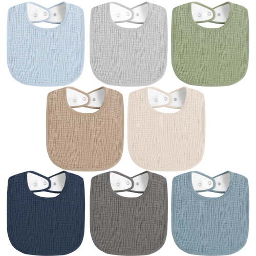 8 Pack Muslin 100% Cotton Baby Bibs for Unisex, Soft and Absorbent Gender Neutral Set for Feeding and Drooling