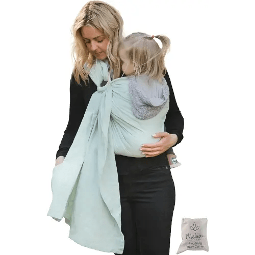 Baby Sling and Ring Sling 100% Cotton Muslin Infant Carrier, Ring Sling Baby Carrier Front and Chest Newborn Carrier Baby Carrier Wrap, Toddler Carrier (Light Green)