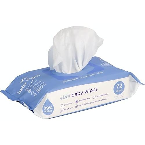 Ubbi Fragrance-Free Baby Wipes, 99% Water Based, Plant Based Wipes, Hypoallergenic for Sensitive Skin with Chamomile, Vitamin E & Aloe, EWG Verified, 1 Pack (72 Wipes Total)