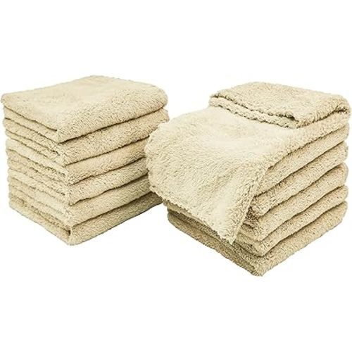 Kyapoo Baby Washcloths 12 Pack 12x12 Inches Microfiber Coral Fleece Extra Absorbent and Soft for Newborns, Infants and Toddlers-Brown