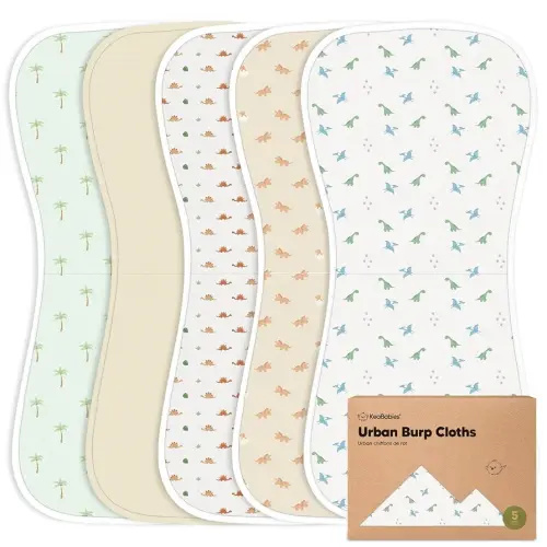 Organic Burp Cloths Baby Boy & Girl - 5-Pack Super Absorbent Cotton Burping Cloths for Babies, Soft & Plush Newborn Spit Up Rags, Infant Towels for Milk Spit Up, Unisex, Large 21" x 10" (Roarsome)