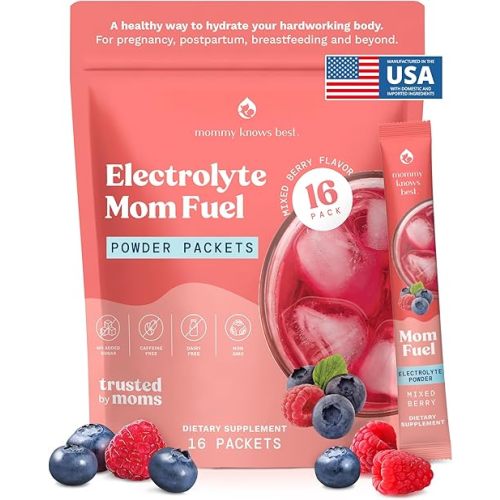Mommy Knows Best Mom Fuel Electrolyte Drink Mix for Moms, Hydration Support - for Pregnancy, Prenatal, Electrolytes + Trace Minerals, Lactation Drink Mix Supplement (16 Count)