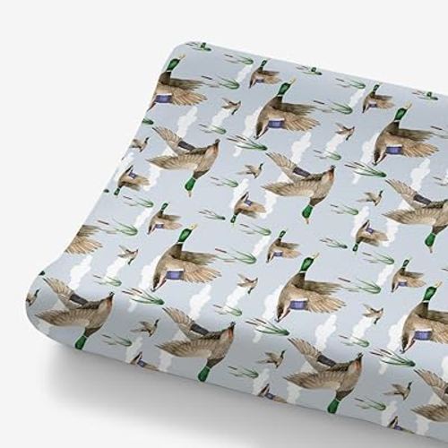 HawSkgFub Duck Hunting Mallard Hunter Changing Pad Cover for Baby Boys, Wild Animal Bird Reeds Blue Diaper Change Table Covers, Soft Stretchy Safe Snug Fitted Changing Mat Sheets Fit 32"/34" x 16"