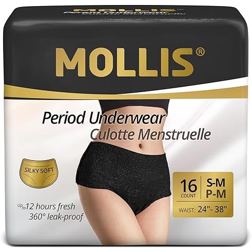 MOLLIS Disposable Period Underwear, Postpartum Panties, S/M, Black, 16Ct