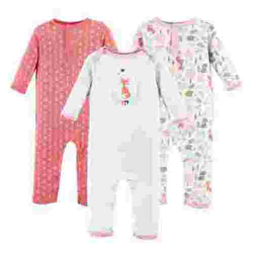 Hudson Baby Infant Girl Cotton Coveralls 3pk, Woodland Fox, 3-6 Months