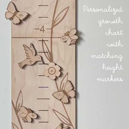 Personalized Wooden Growth Chart: Woodland Wildflower Nursery Decor