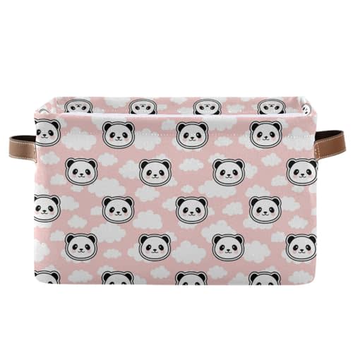 YETTASBIN Cute Panda Storage Basket 1pc, Large Collapsible Toys Clothes Organizer, Durable Canvas Storage Bin with Handle for Shelves Closet Laundry Home Office Decor