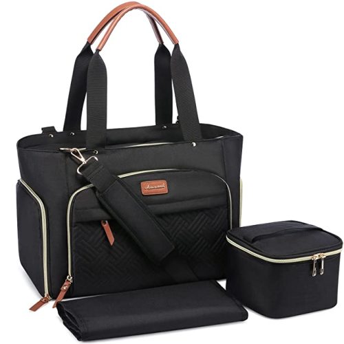 Breast Pump Bag, LOVEVOOK Diaper Bag Tote 3Pcs Set, Work Bag for Breastfeeding Mom with 15" Laptop Pocket, Cooler Bag & Changing Pad Fit Most Breast Pumps Like Spectra S1/S2, Medela, Rainyb, Elvie
