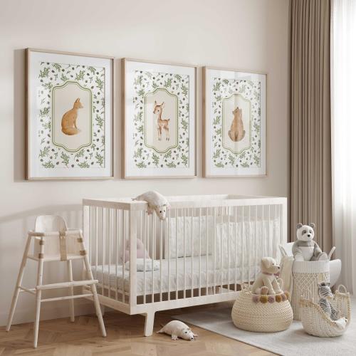 Woodland Animal Nursery Wall Art Prints, Forest Animal Nursery Decor, Set of 3 gender neutral nursery prints, Acorn Nursery Wall Art Prints