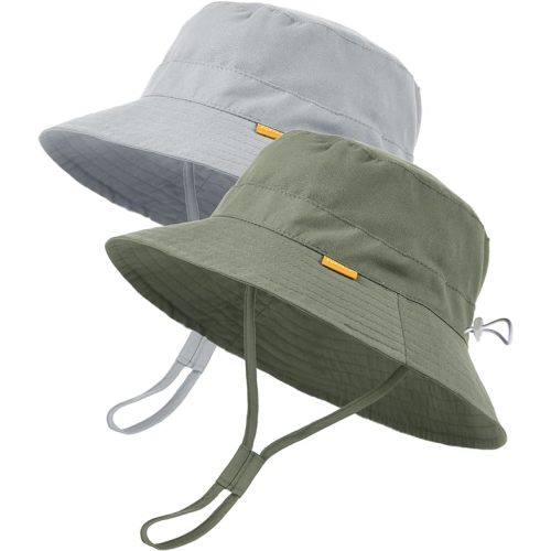 FURTALK Baby Sun Hat Toddler Boys Girls Bucket Hat for Kids 0-5 Years UPF 50+ Sun Protective Child Summer Beach Hats - 0-6 Months - Green+grey