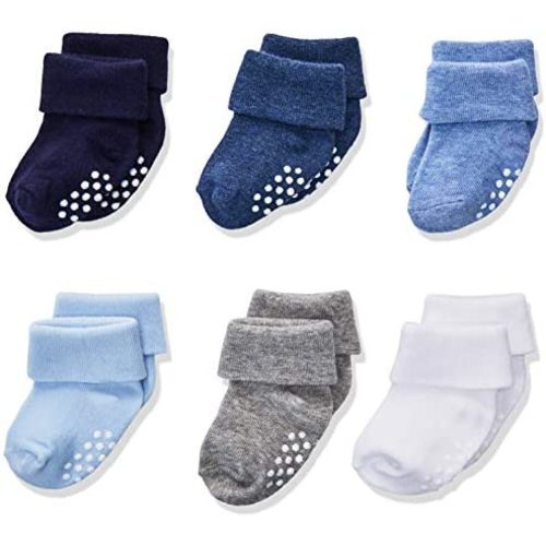 Jefferies Socks Baby Boys' Non-Skid Turn Cuff Socks 6 Pair Pack | 3-12 mo