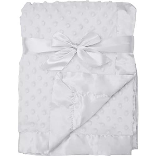 American Baby Company Heavenly Soft Chenille Receiving Blanket, 2-Layer Design with Minky Dot & Silky Satin, White, 30" x 40" for Boys and Girls