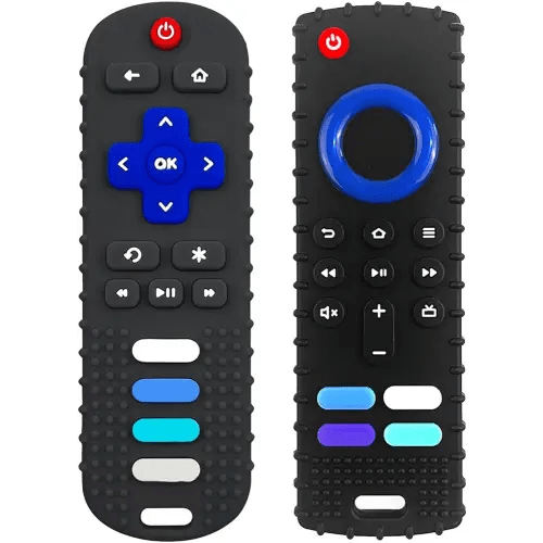 2Pcs Silicone Teething Toys, Remote Control Shape Teethers for Babies Remote Teething Toys, Silicone TV Remote Teether BPA Free/Refrigerator Safe